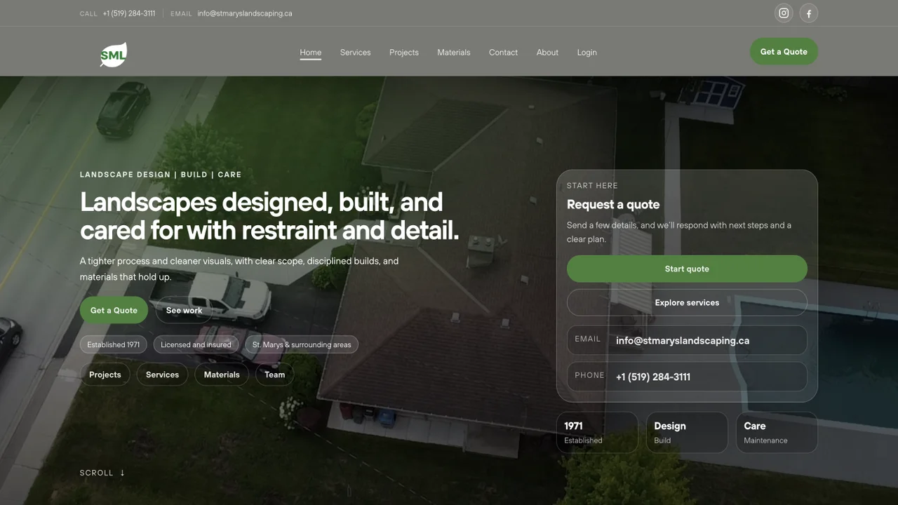 St. Marys Landscaping website screenshot